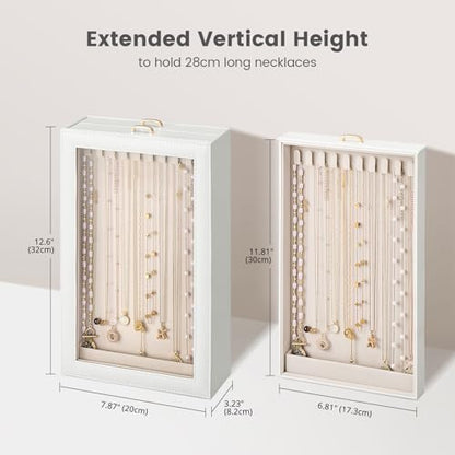 Lolalet Necklace Organizer Box, Jewelry Display Case, White, 2 Layers - color: White, size: 2 Layers, 20 Hooks
