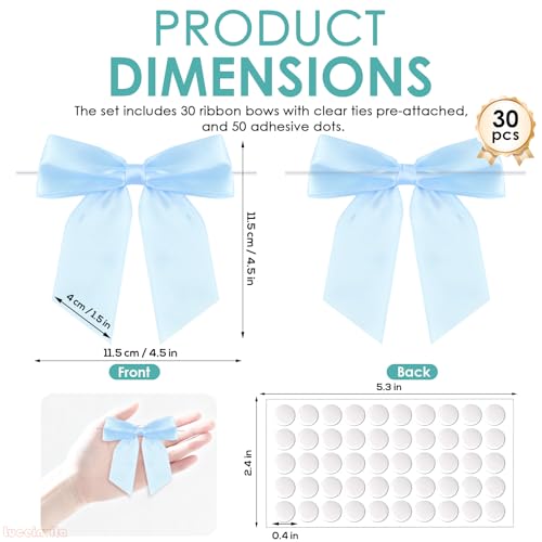 4.5" Baby Blue Satin Ribbon Bows (30 Packs) - color: Baby Blue, size: 4.5 Inch - 30pcs