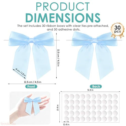 4.5" Baby Blue Satin Ribbon Bows (30 Packs) - color: Baby Blue, size: 4.5 Inch - 30pcs