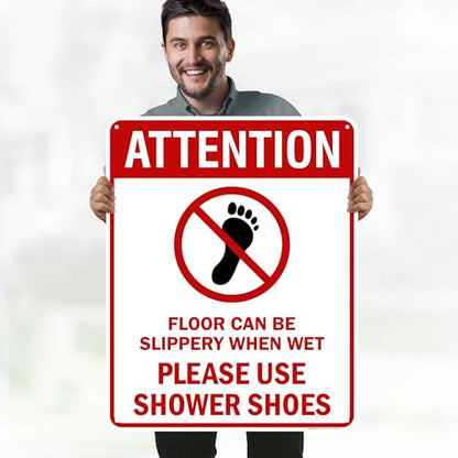 Attention Floor Can Be Slippery When Wet Sign, 24x30 Inches, 55 mil thick HDPS (high density polystyrene), Made in USA by My Sign Center - size: 24x30 Polystyrene