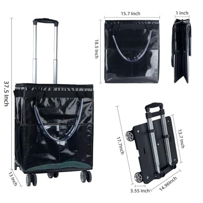 Reusable Grocery Bags on Wheels, Rolling Tote Bag, Black - color: Black