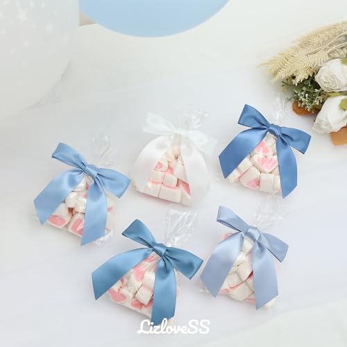 Pre-Tied Dusty Blue Satin Ribbon Bows for Crafts 3.5", 50 Pack - color: Dusty Blue