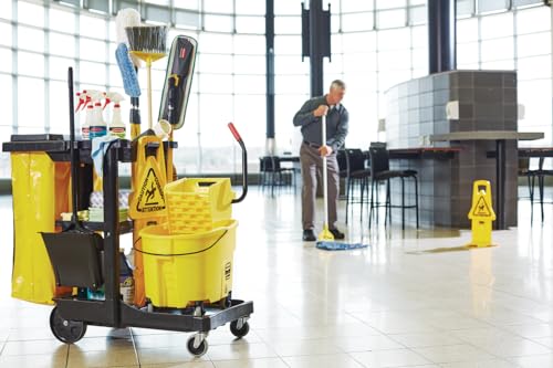 Rubbermaid Commercial Products WaveBrake 35 Qt. Side-Press Mop Bucket and Wringer Combo on Wheels Yellow for Professional/Industrial/Business Heavy-Duty Floor Cleaning/Mopping - size: 35 Qt.