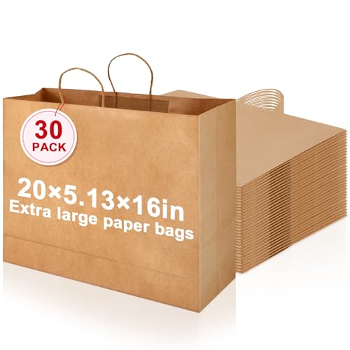 Maitys 30 Pcs 20x16x5 Inch Brown Extra Large Paper Gifts Bags with Handles - color: Brown 1, size: 20x16x5 Inch