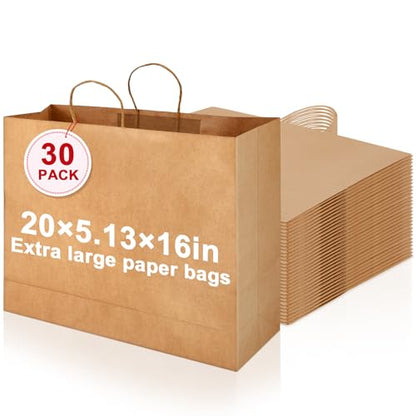 Maitys 30 Pcs 20x16x5 Inch Brown Extra Large Paper Gifts Bags with Handles - color: Brown 1, size: 20x16x5 Inch