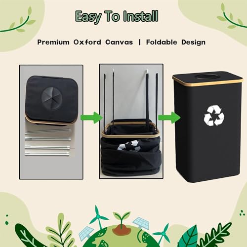 Recycling Bin Kitchen Indoor Home 40 Gallon 156L Recycle Bin with Lid 2 Removeable Reusable Inner Bag Bottle Can Glass Waste Plastice,Big Black - size: Black-40Gallon