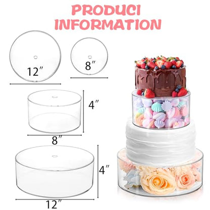 Jucoan Set of 2 Clear Acrylic Fillable Cake Stand, Cake Tier Display Stand Cupcake Stand, 12 Inch & 8 Inch Round Cylinder Display Riser for Wedding Birthday Baby Shower Party Centerpieces