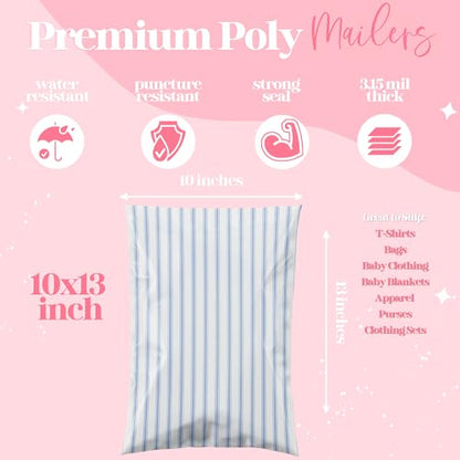 Pretty Package Store Poly Mailers 10x13, Blue Stripe, 100 Pack - color: Blue Stripes, size: 10x13
