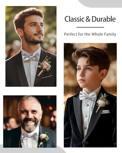 AWAYTR Bow Ties for Men - Pre-Tied Adjustable Tuxedo Style for Wedding - color: Silver