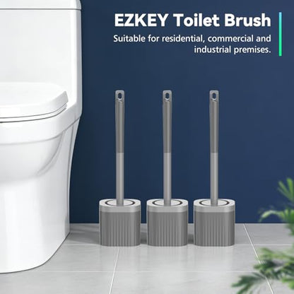 Toilet Bowl Brush and Holder, 3 Pack Compact Toilet Brush Set with Nylon Bristles Toilet Brush Hidden Scrubber Brushes for Bathroom Cleaning-Grey - color: Grey-3p