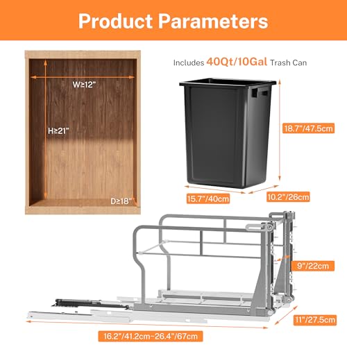 YJHome 10Gal Pull Out Trash Can Cabinet with Tiltable 10°, Soft Close - color: Black, style: Single-A