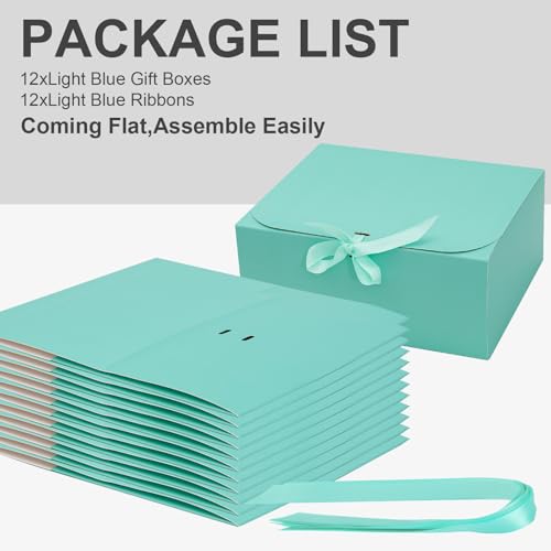 LWYMX 12 PCS Light Green Gift Boxes with Lids，9.8x7.8x3.9, Bridesmaid Proposal Box with Ribbon, Gift Boxes for Wedding, Christmas, Valentine's Day,Birthday,Baby Shower and the other Parties - color: Light Green, size: 1 Count (Pack of 12)