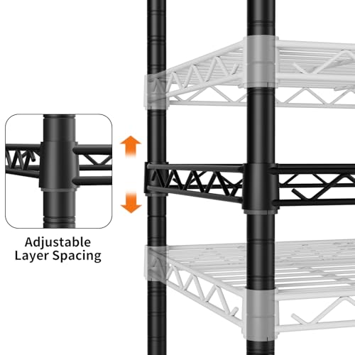 SINGAYE 4 Shelves Storage Shelf Wire Shelving Unit Metal Adjustable Wheels - color: Black, size: 4Tier/11.5"D X 17.5"W X 45"H