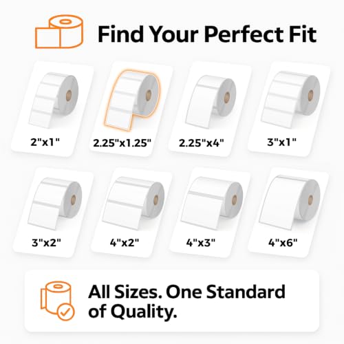 2.25" x 1.25" Thermal Barcode Labels, 12 Rolls-1000/Roll, 1" Core - size: 2.25" x 1.25"-12 Rolls (12000 Labels)
