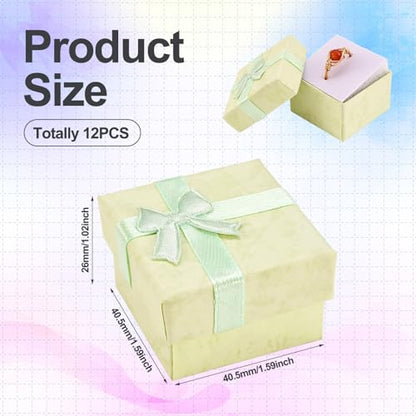Craftdady 12Pcs Square Ring Jewelry Boxes 1.59 x 1.59x 1.02 Inch Cardboard Earring Necklace Pendant Present Jewelry Boxes with Bowknot Small Packing Boxes for Bracelet Jewelry Display (Light Green) - color: Light Green