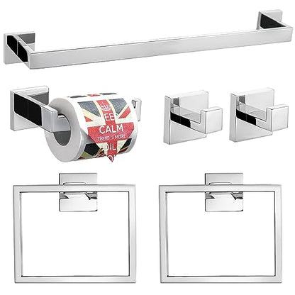 TQKAG 6-Piece Towel Bar Set, 23.6" Bathroom Hardware Set, Polished Chrome - color: Polished Chrome, size: 6-Pieces Set-A