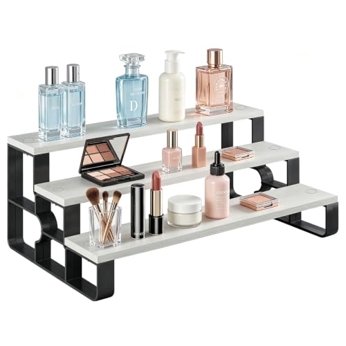 3 Tier Wooden Perfume Organizer, Makeup & Skincare Display Stand Bathroom - color: White, size: 3 Tiers-width=11.2"