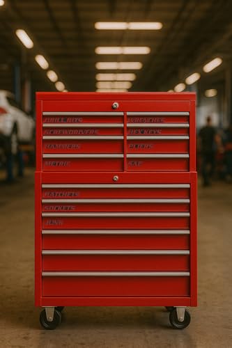 Magnetic Toolbox Labels, 11 Pack, Tool Chest Drawers, USA Made (Red) - color: Red