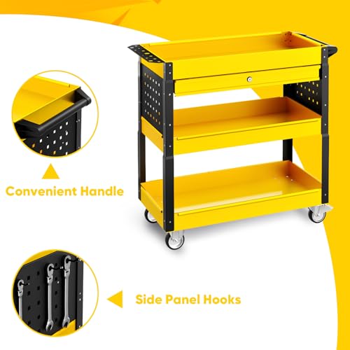 LDHTHOPI 4-Tier Rolling Tool Cart, 400LBS Service Cart with Wheels - color: Yellow