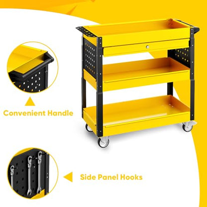 LDHTHOPI 4-Tier Rolling Tool Cart, 400LBS Service Cart with Wheels - color: Yellow