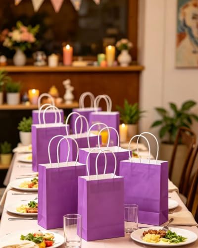 qiqee 24PCS Mini Gift Bag with Handles Bulk 4.5"x2.5"x6" Gift Bags Violet Bags Multiple Uses - color: Violet