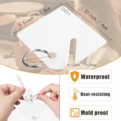 100 Pcs Key Tags Plastic Slotted Tags with Ring, Tags with Number(1-100)