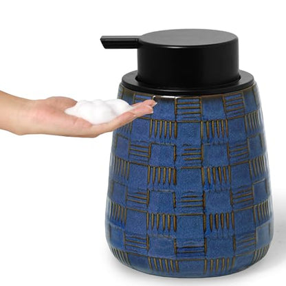 Ceramic Soap Dispenser, Lotion Dispenser with Pump 12oz (Blue Foam Pump) - color: Farmhouse Blue Foam Pump