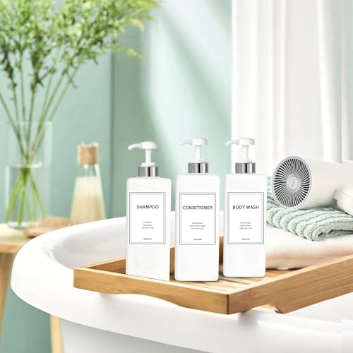 Modern Silver Shampoo and Conditioner Dispenser (21 oz, Pack of 3) Refillable Pump Bottle Set Empty Shower Plastic Bottles with Pump for Bathroom Body Wash Soap and Shower (Sliver&White) - color: Sliver&white