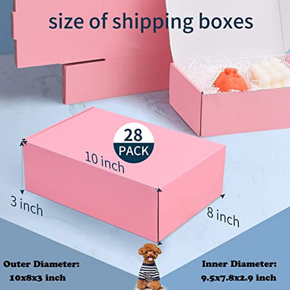 SNOGSWOG 28 Pack 10x8x3 inches Pink Shipping Boxes for Small Business, Small Corrugated Cardboard Gift Box for Mailing,Shipping,Storing,Gifts Wrapping - size: Pink 10x8x3 Inches