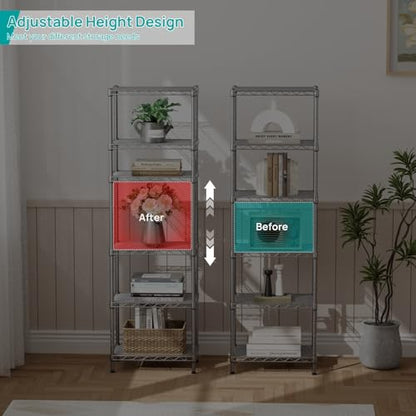 SINGAYE Metal Shelves Wire Shelving Storage Standing Adjustable Shelf Unit - color: Grey, size: 6 Tier 10"Dx16"Wx63"H