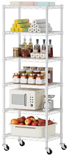 SINGAYE 6 Shelves Storage Shelf Wire Shelving Unit Metal Adjustable Wheels - color: White, size: 6Tier/11.5"D X 17.5"W X 61.5"H