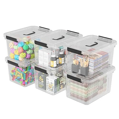 12 Qt Clear Tote Box, Plastic Storage Bin with Lid & Handle Set of 6 - size: 12 Quarts