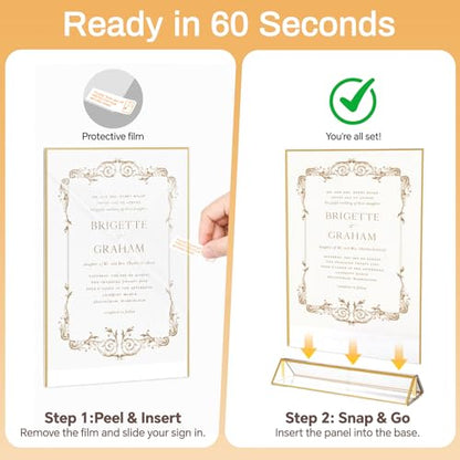 8 Pack Acrylic Sign Holder 5x7, Double Sided Gold Frames, Clear Acrylic Sign Holder Picture Frame, Vertical Table Menu Display Stand, Plastic Gold Picture Frames & Gold Table Frames for Wedding Party (Provide Non-slip Mats) - size: 8 Pack 5x7