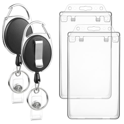 2 Pack Retractable Badge Reel with Permanent Locking Id Holder, Black - style: 2 Set Permanent Locking
