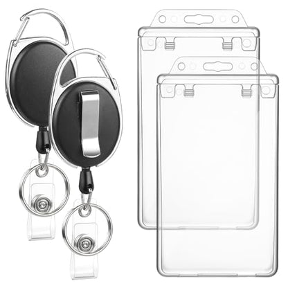2 Pack Retractable Badge Reel with Permanent Locking Id Holder, Black - style: 2 Set Permanent Locking