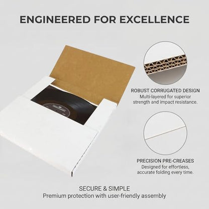 50 Pack Vinyl Record Shipping Boxes: 12.5" X 12.5" x 1" White Vinyl Record LP Shipping Mailer Boxes, Easy Fold LP Cardboard Mailing Boxes Multi Depth Album Mailers for Packaging Moving Storage