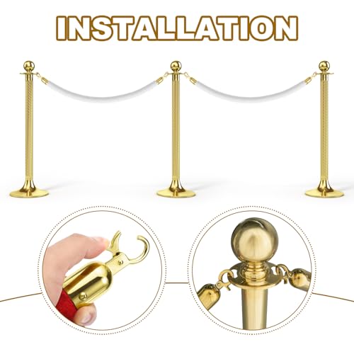 MECCANIXITY Velvet Stanchion Rope 6.6 Ft/2 M, Barrier Rope Velvet Carpet Ropes with Snap Hooks for Posts Stands Queue Divider Crowd Control, White Golden Pack of 2 - color: White Golden, size: 6.6 Ft