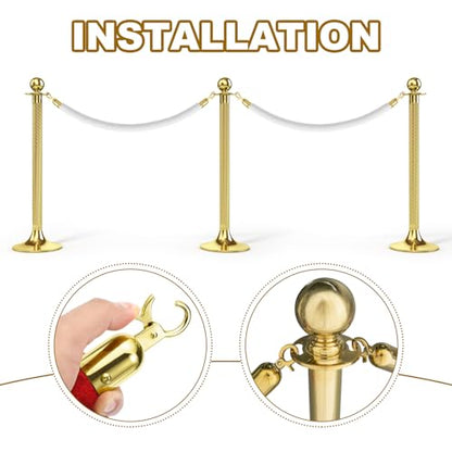 MECCANIXITY Velvet Stanchion Rope 6.6 Ft/2 M, Barrier Rope Velvet Carpet Ropes with Snap Hooks for Posts Stands Queue Divider Crowd Control, White Golden Pack of 2 - color: White Golden, size: 6.6 Ft