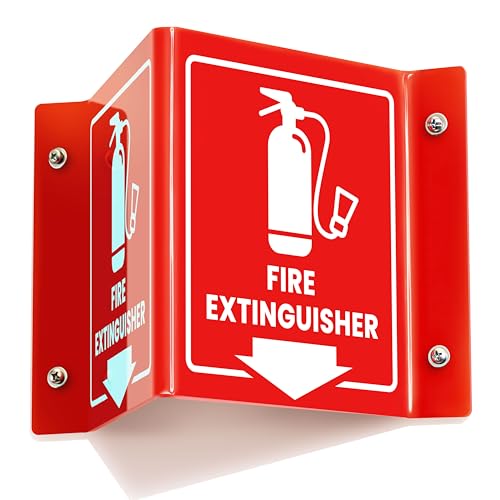 Fire Extinguisher Sign with Arrow, 3D Acrylic V Sign, Wall Mount, Screws - color: Red Acrylic - Pack of 1