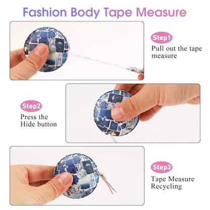 Retractable Mini Leather Tape Measure, Auto Retract Puzzle - color: Blue Puzzle Floral