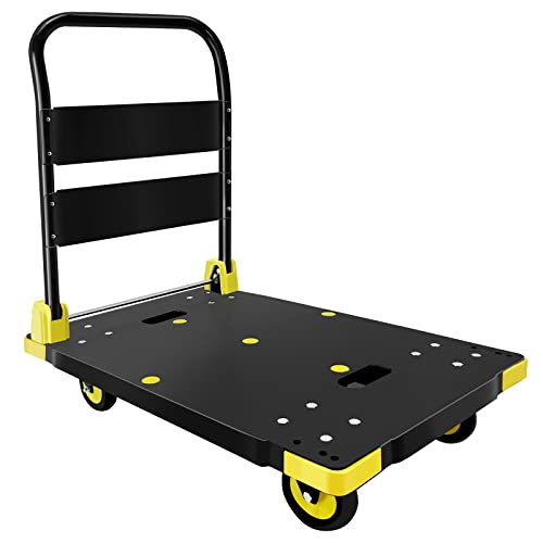 Platform Truck Cart 1000LBS Chinco Star Folding Push Cart Dolly Portable Moving Dolly Cart with 360° Swivel 5'' Wheels Heavy Duty Foldable Flatbed Cart for Hand Moving (35L x24W x40H in) - size: 35"x24"-4 wheels