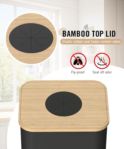 26 Gallon (100L) Recycling Bins for Kitchen with Bamboo lid, Black - color: Black