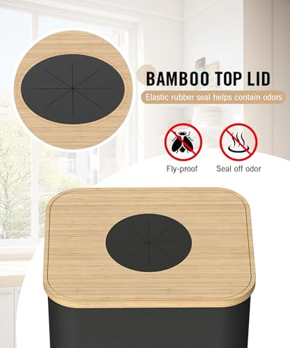 26 Gallon (100L) Recycling Bins for Kitchen with Bamboo lid, Black - color: Black