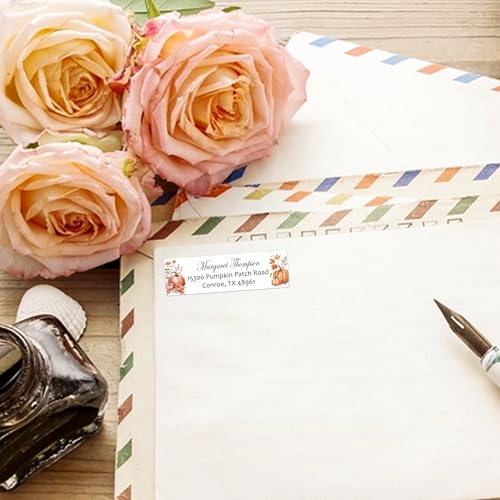 Personalized Return Address Labels Fall - Autumn High Gloss Custom Mailing Labels on Sheets - Self-Adhesive Return Stickers for Envelopes with Crisp Printing Design (50-1000)