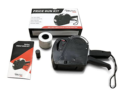 Veltec Price Gun Starter 1-Line, 8 Digits – Includes 2000 White Labels, 1 Inker and Starter Labels Preloaded, and Extra Ink Roller