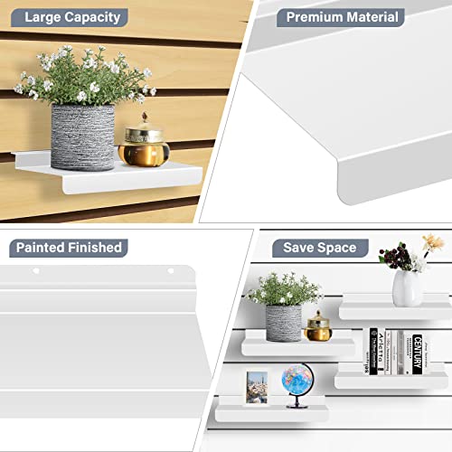 SNOGSWOG Shelves, Set of 8 - 4x10 Inch Slatwall Metal Shelves - White Flat Display for Storage and Organization, Wall-Mounted, Modern Style, Tiered Shelf, Durable - color: White 8 Pcs