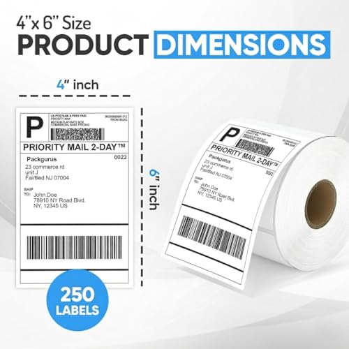 4"x6" Direct Thermal Label Roll, Shipping Labels with Perforated, Commercial Grade for Thermal Printer, 250 Labels/Roll, 10 Rolls (2,500 Labels Total) - size: 250*10 Roll Labels