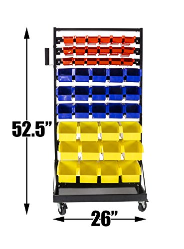 TLPB05 90 Parts Bin Shelving Storage Organizer with Locking Wheels for Shop Garage and Home