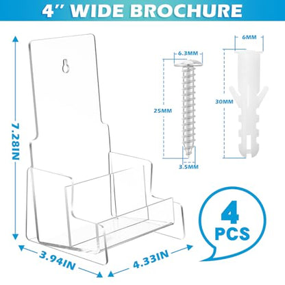 Threehoney 4 Pcs 4x9 Brochure Holder Wall Mount Clear Acrylic Rack