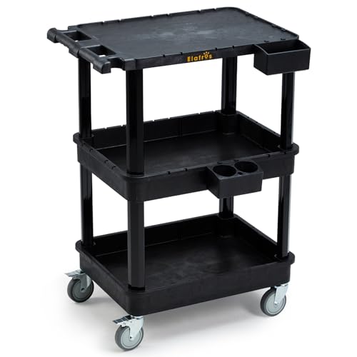 ELAFROS 3-Tier Flat Top & Deep Tub Rolling Utility Cart, 27.5 x 18.25 in